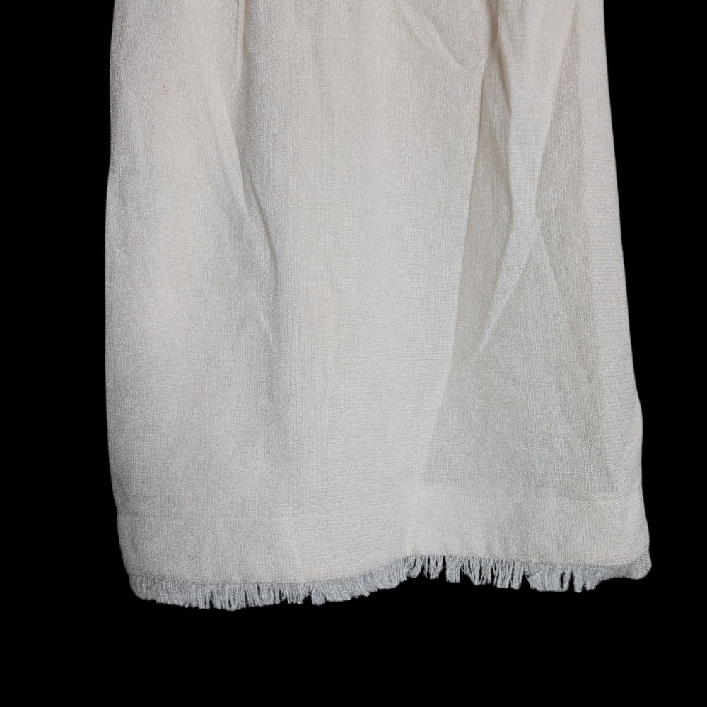 Tahari Vanilla Belted Textured Sheath Dress Off White Cream Fringe Short Sleeve - Picture 10 of 14